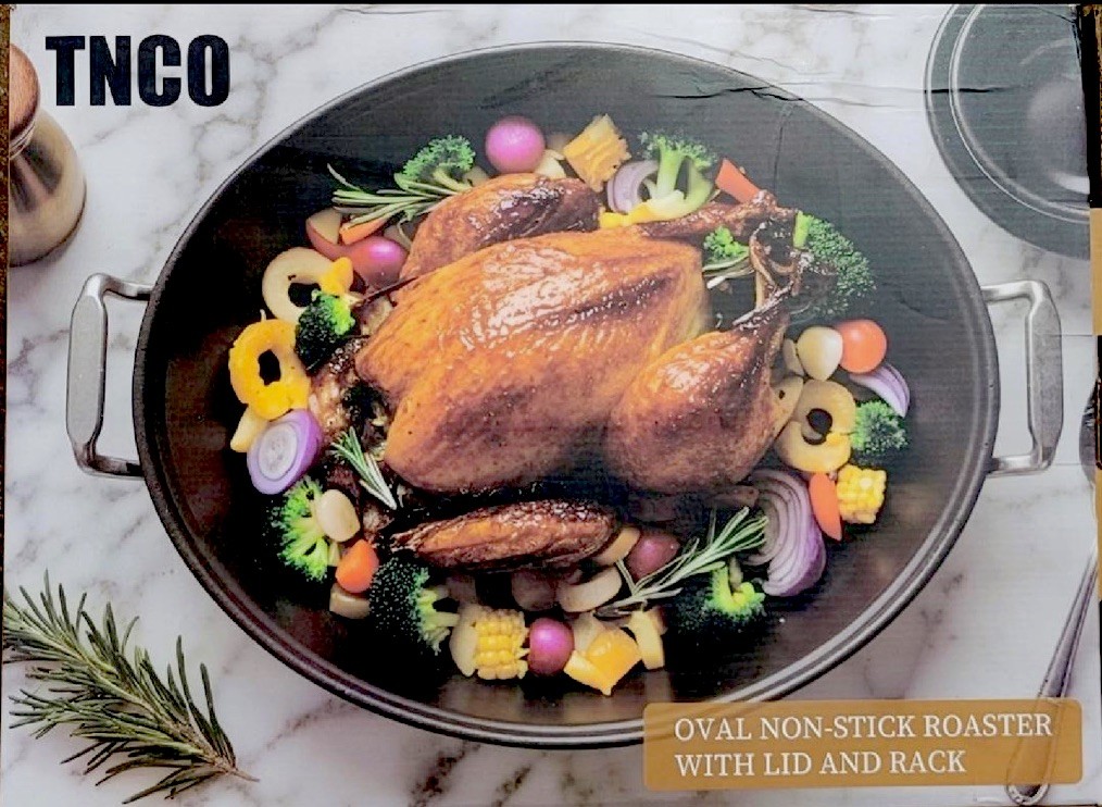 Extra Large Roasting Pan, 18×14″ Oval, 25lb Turkey Roaster w/Lid & Rack Non-Stik