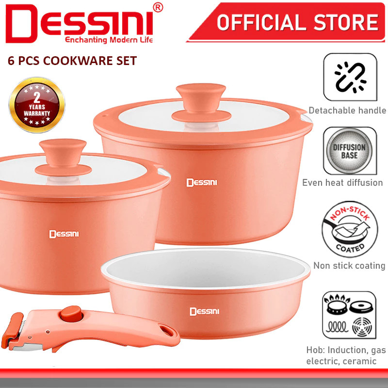 DESSINI ITALY iRMZ-6-S Non Stick Granite Cooking Pot Frying Pan Cookware 6 pcs