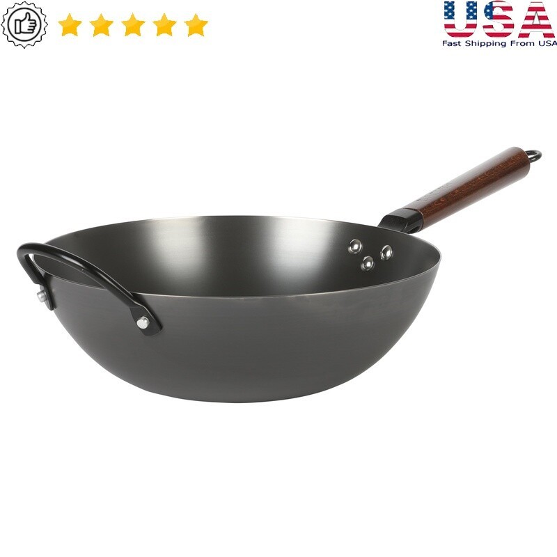 13 Inch Carbon Steel Wok Induction Safe Nonstick Rust Resistant Heavy Gauge New