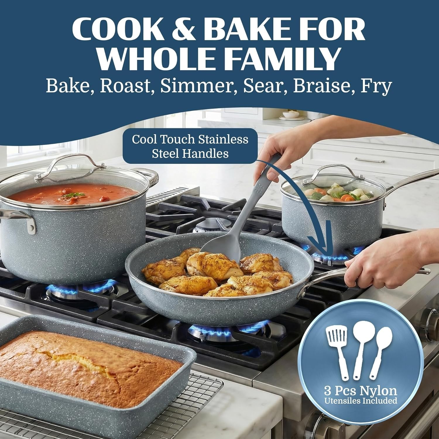 Granitestone 20 Pc Pots and Pans Set Nonstick Ceramic Cookware Set, Gray
