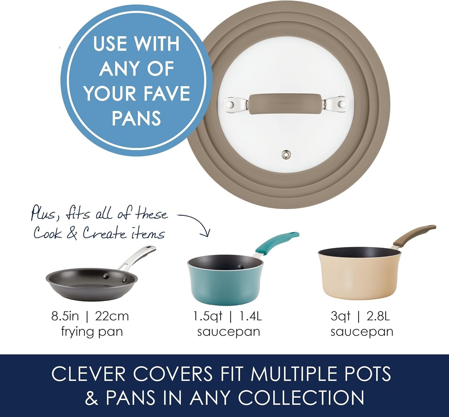 8.5″ Universal Glass Lid Silicone Rim Heat Resistant Taupe