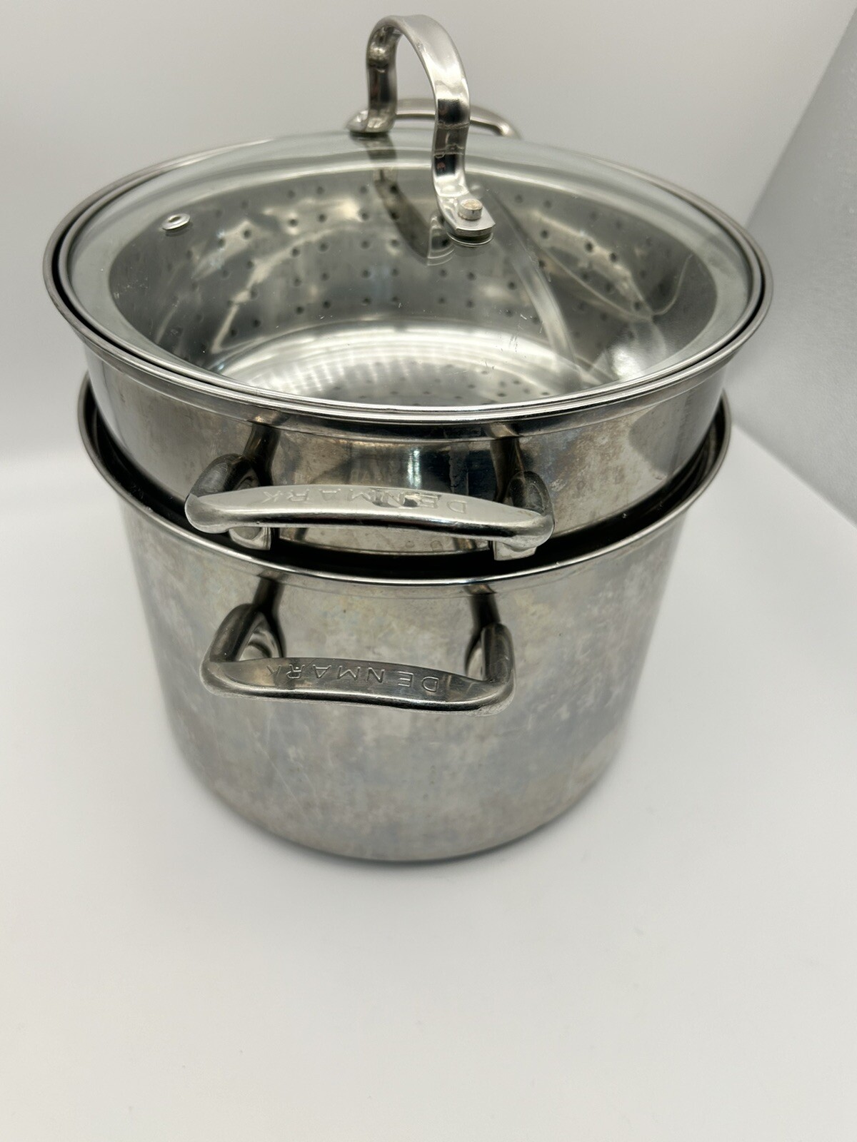 Denmark for Cooks Stainless Stock Pasta pot w/ Strainer steamer glass lid