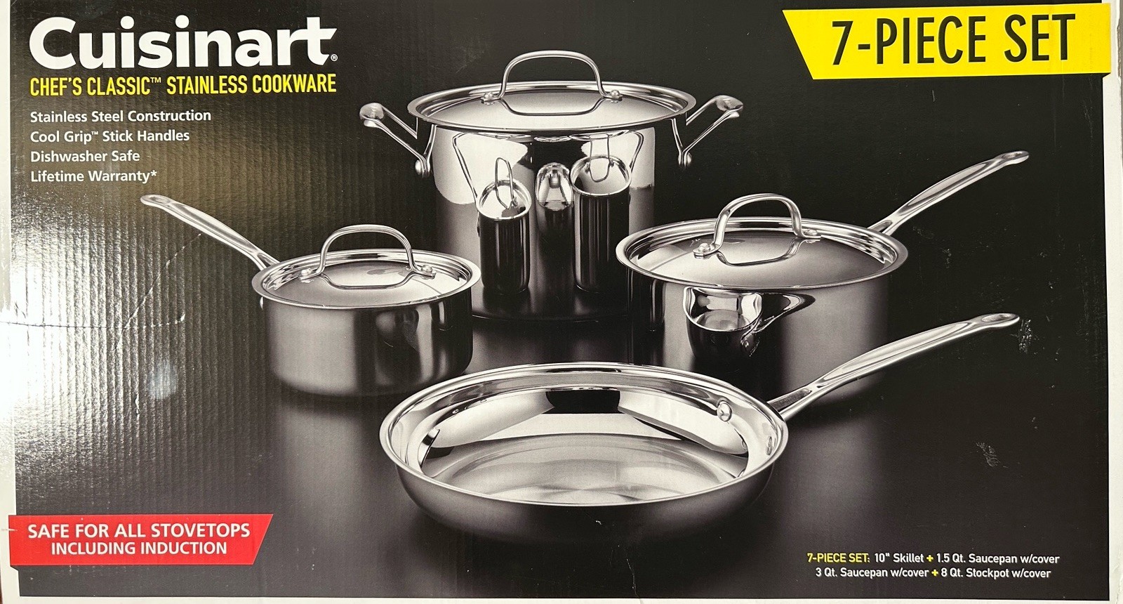 Cuisinart 7-Piece Cookware Set, Chef’s Classic Stainless Steel Collection, 77-7P