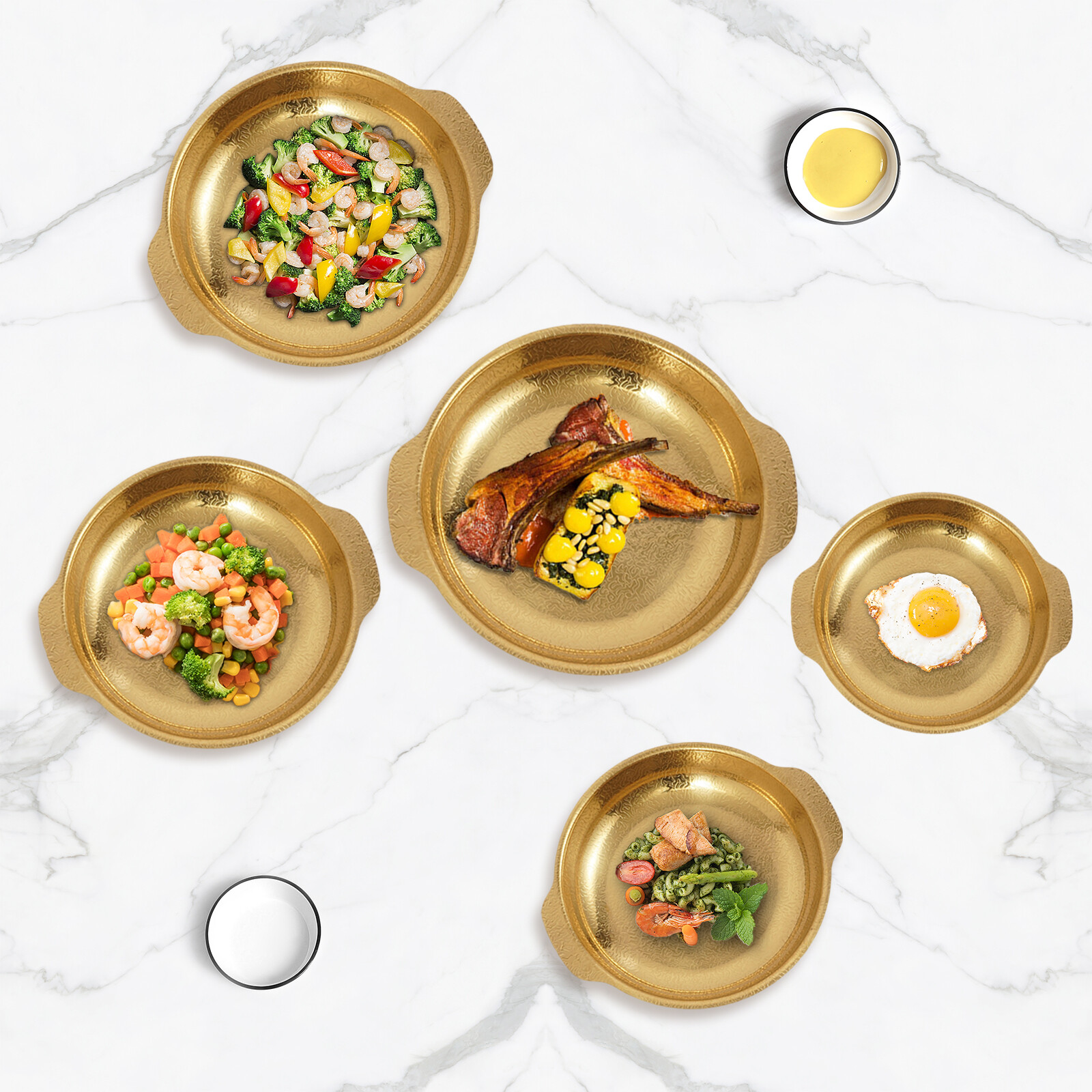 5 Pcs Paella Pans Food Serving Pan Stainless Steel Seafood Pans Cookware Seafood