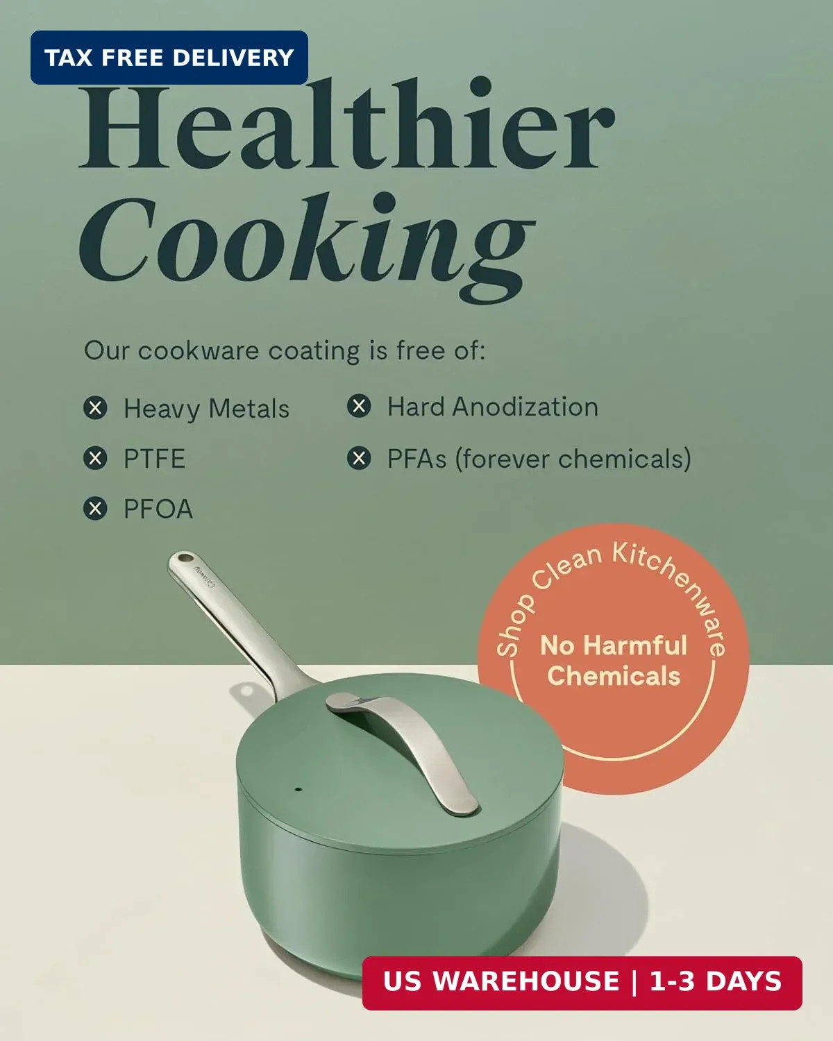 Caraway Nonstick Ceramic Sauce Pan with Lid (3 qt) – Non Toxic, PTFE & PFOA Free