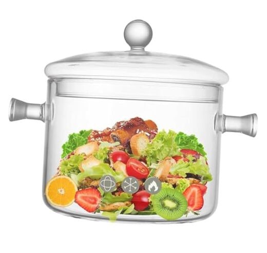 Glass Cooking Pot, 1.5L/50Oz Heat-Resistant Borosilicate Glass 1.6 Quarts