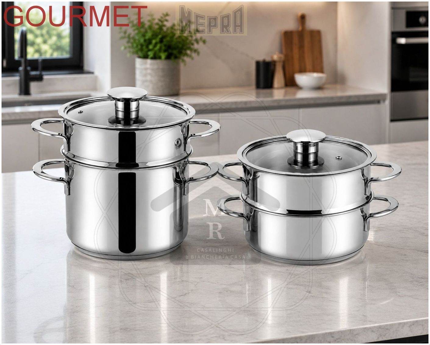 SPAGHETTI BOWL SET + STEAM COOKING SET 6 PIECES STAINLESS STEEL INDUCTION GOU LINE