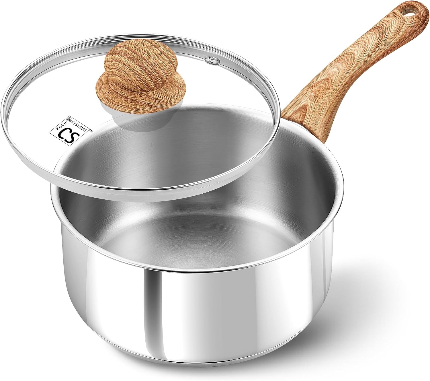Stainless Steel Pots, 6 Piece Sauce Pan Set with Lids, 1QT, 2QT, 3QT Stainless
