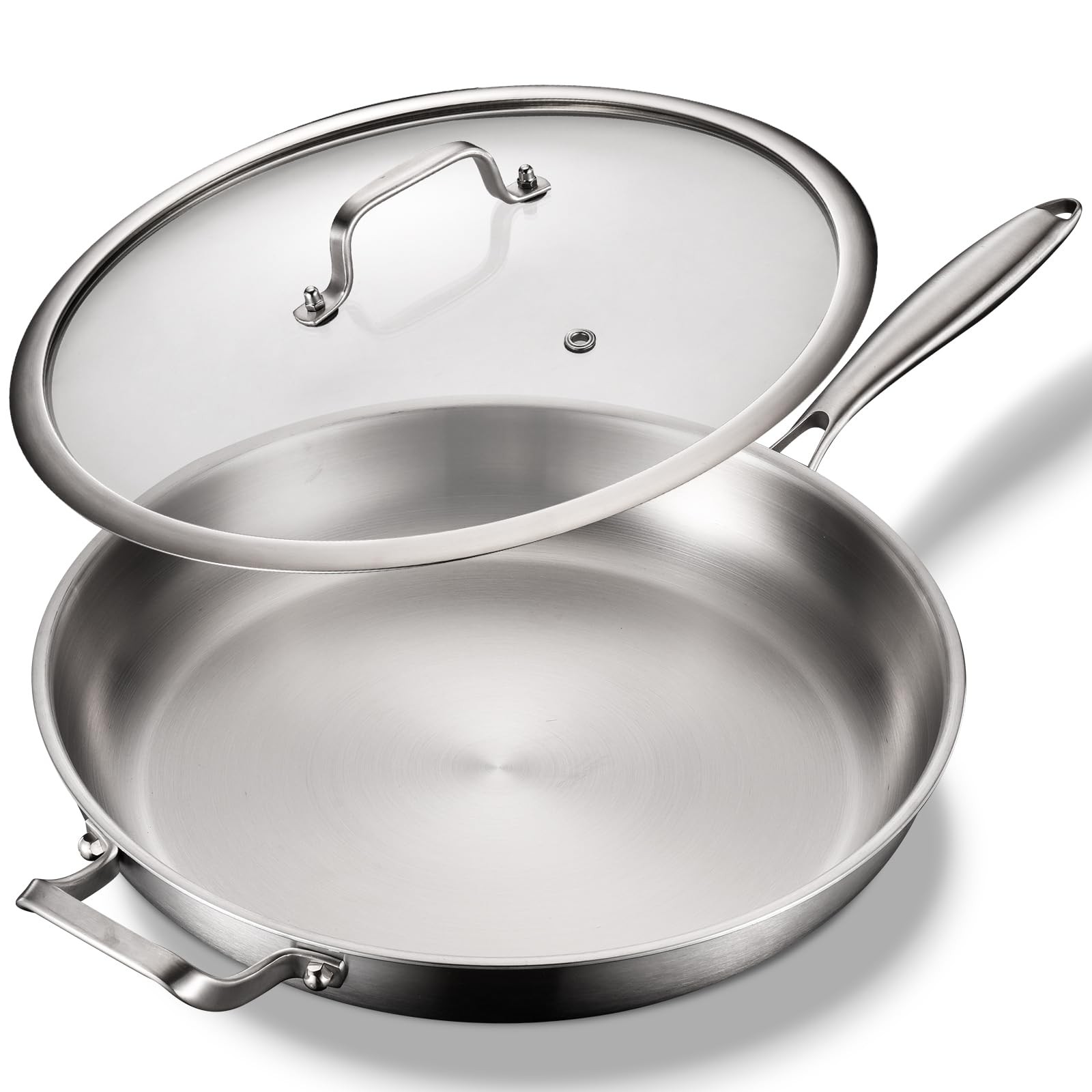 DELARLO 14″ Stainless Steel Pan, 18/10 Frying Pan, Oven Safe Up to 600°F, Non…