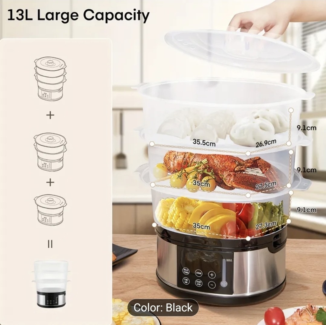 13.7QT Electric Food Steamer For Cooking, 3 Tiers Vegetable Steamer, 800W…