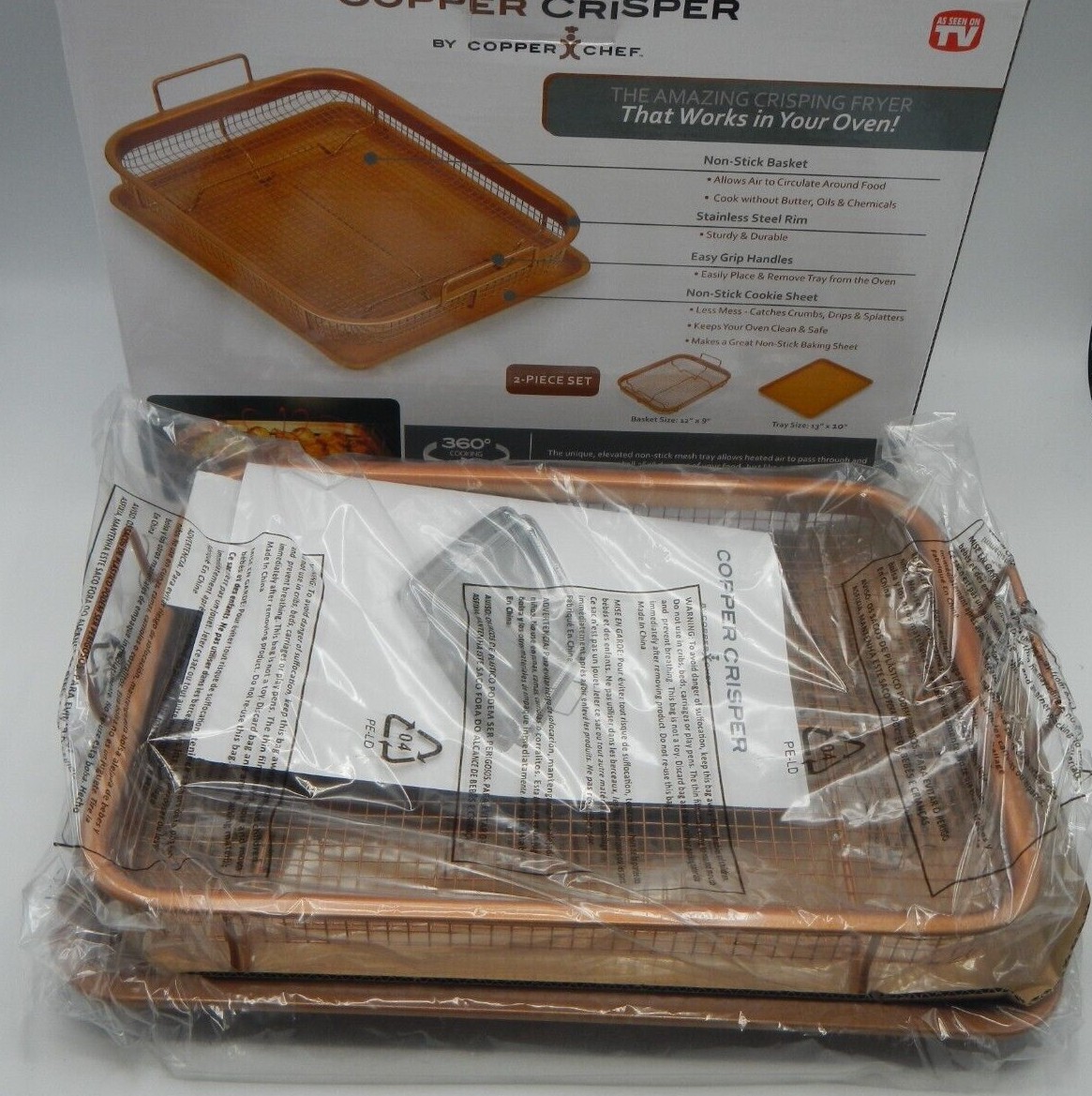 Air Fryer Pan Copper Crisper 13″x10″ Prevents Sticking Copper Chef NEW