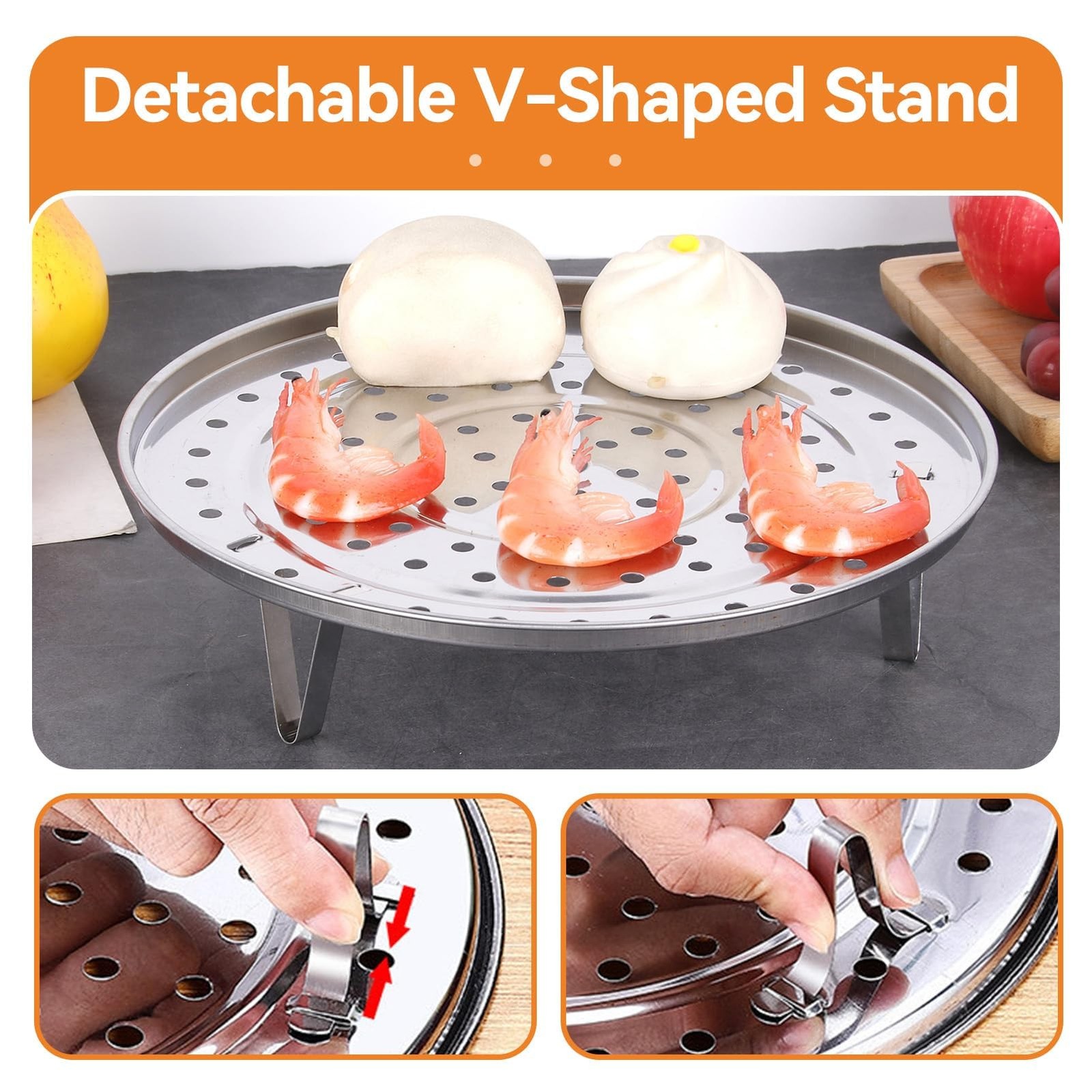 Round Steamer Rack, Stainless Steel Steaming Rack Stand Steam Tray Multifunct…