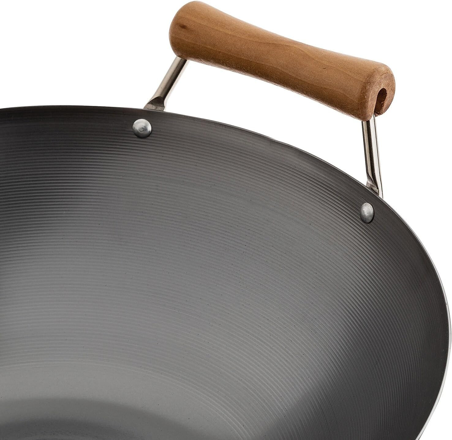Classic Series 14“ Uncoated Carbon Steel Wok Set w/ Lid and Birch Handles, 4 Pc
