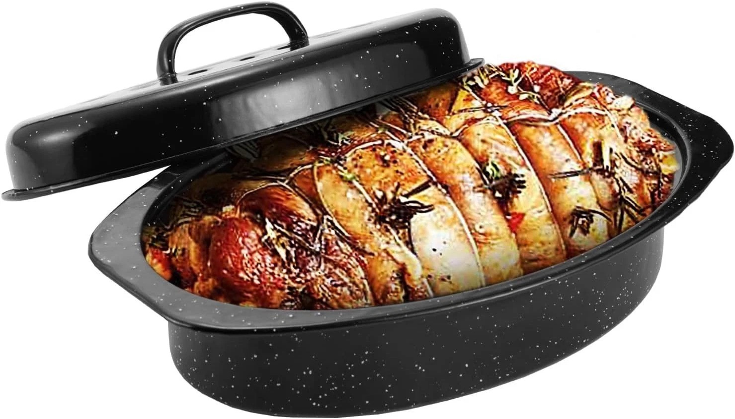 Elegant 13” Oval Enameled Roaster Pan with Domed Lid – Perfect for Small Meals