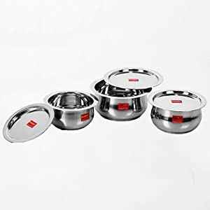 Stainless Steel Cookware Set With Lid, 1.6, 2.1 Liters, 3 Piece (Steel)
