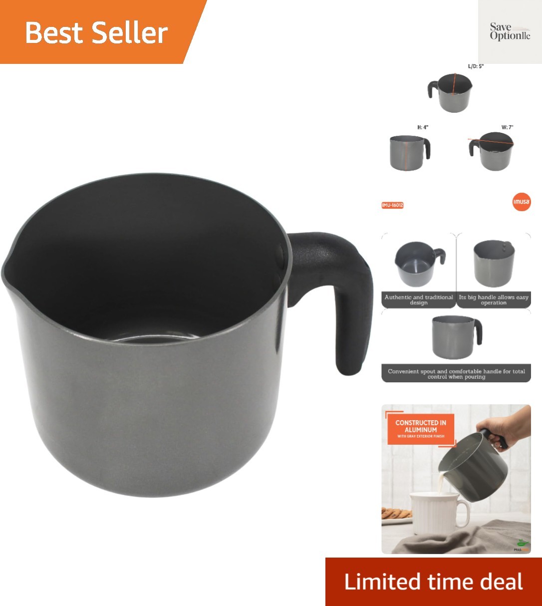 1.3 Qt Ceramic NonStick Milk Pot with Pour Spout – PFAS Free Aluminum Saucepa…