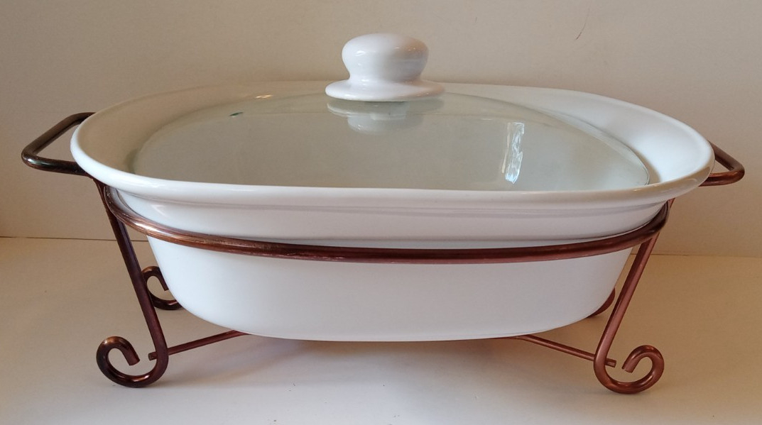 Circleware Kitchen Buffet 2.5 Quart Covered Casserole Dish w/ Warming Rack NIB