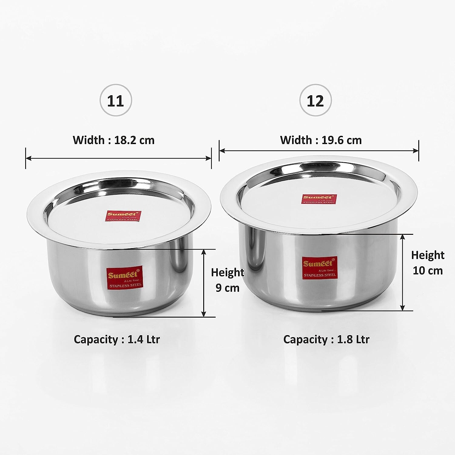 Stainless Steel Cookware Set With Lid (Capacity 1.4 & 1.8 Liter) Set of 2 Piece