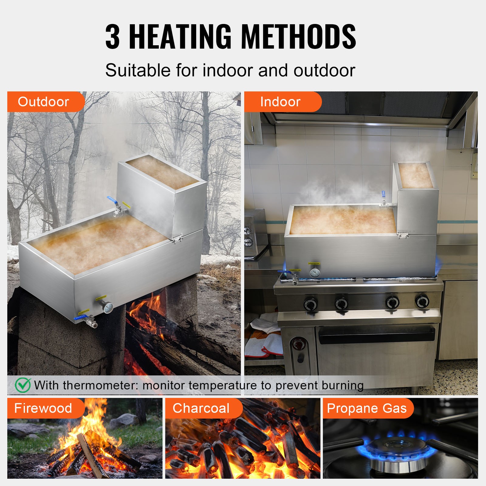 Uimoso Stainless Steel Maple Syrup Evaporator Pan with Valves and Thermometer
