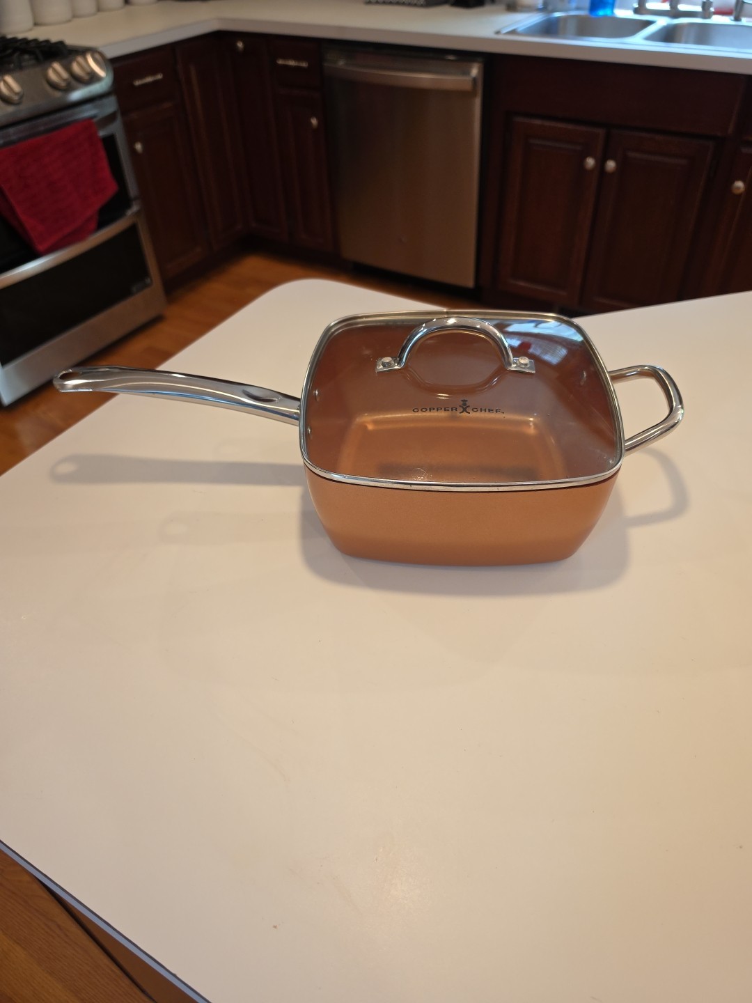 Copper Chef S3 9.5in Square 4in Deep Non Stick Pan Fryer With Vented Lid