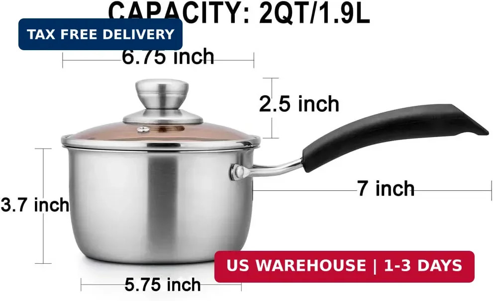 TeamFar Saucepan with Lid, 2 qt Sauce Cooking Pot Milk Pan Stainless Steel, Prof