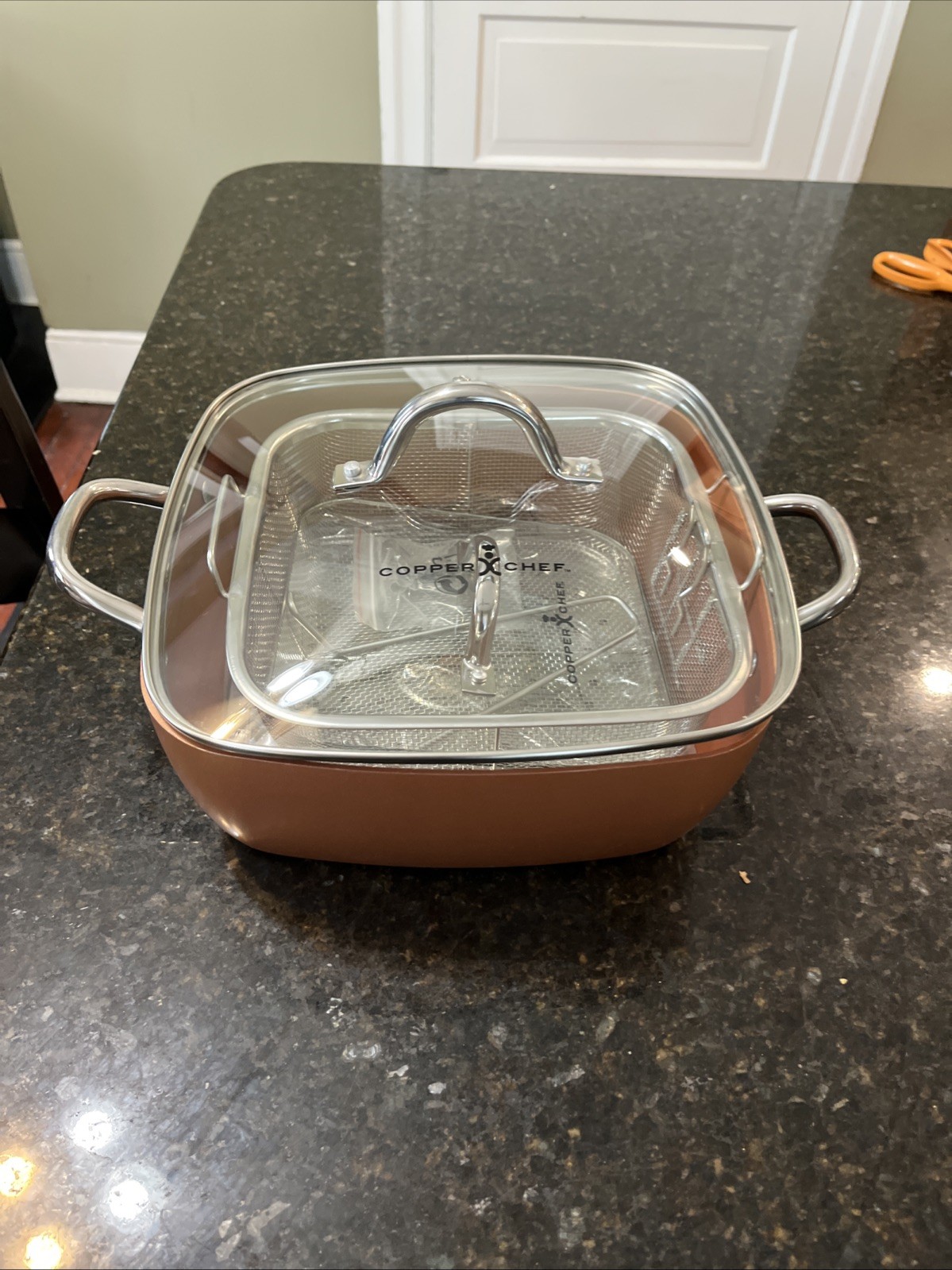 Copper Chef Nonstick 11” x 4″ Deep Dish Square Pan 2 Handles lids Steamer (LS)