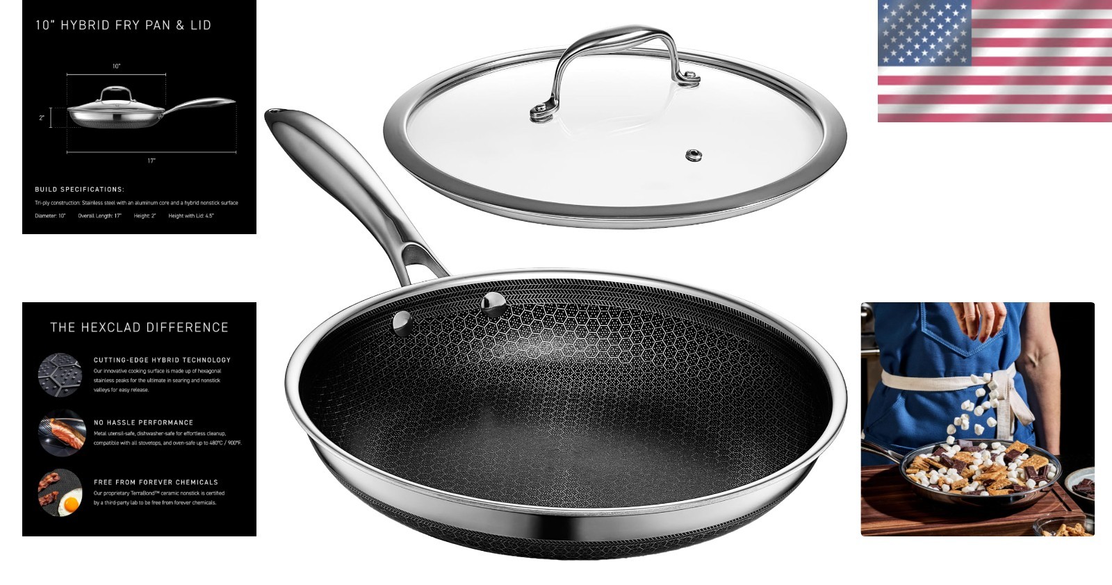 10″ Hybrid Nonstick Frying Pan with Lid – Oven Safe