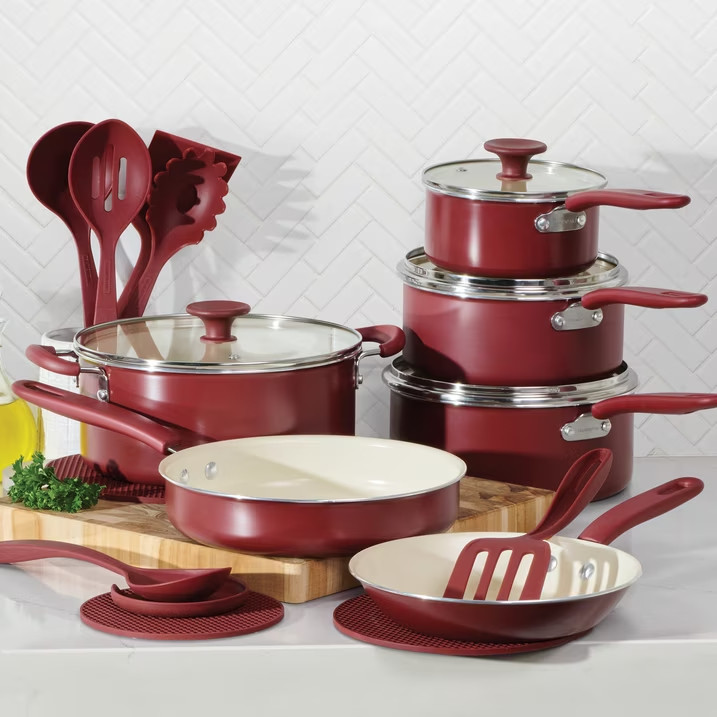 Tramontina Ceramaware 20-Piece Ceramic Nonstick Cookware Set, Wine