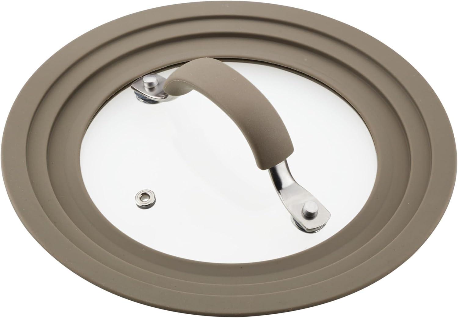 8.5″ Universal Glass Lid Silicone Rim Heat Resistant Taupe
