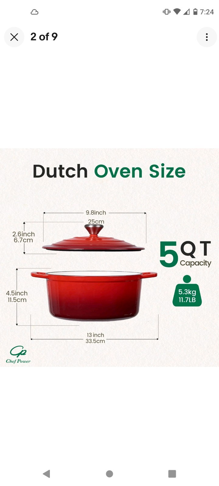 Chef Power Dutch Oven Pot Lid 5Qt Enameled Cast Iron Dutch Oven For Bread
