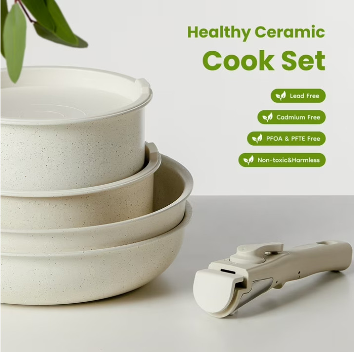 12 Pcs Pots and Pans Set Nonstick Kitchen Cookware Set with Detachable Handle