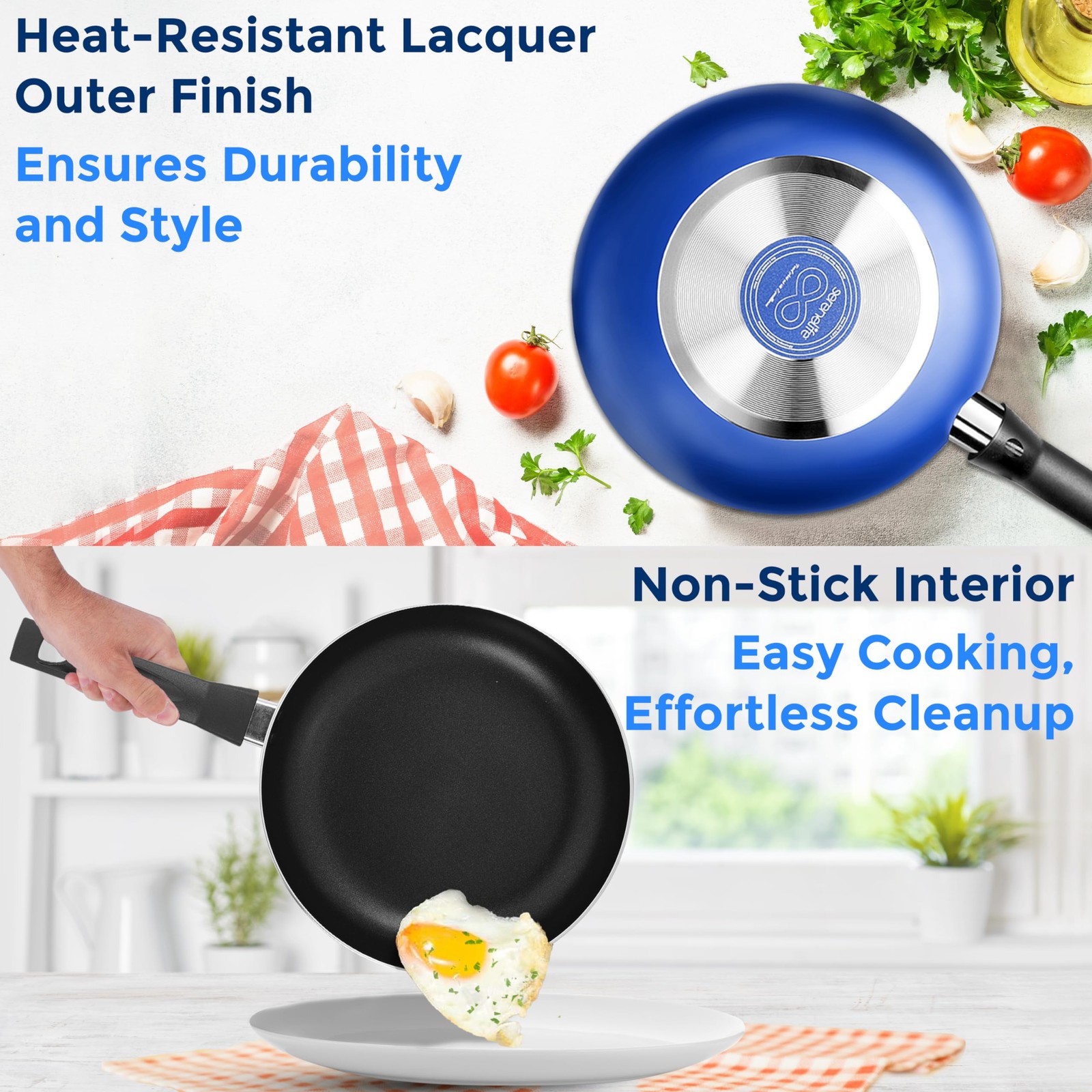 SereneLife 20-Pc Blue Nonstick Cookware Set w/Lids, Utensils & Knives – Dishwash