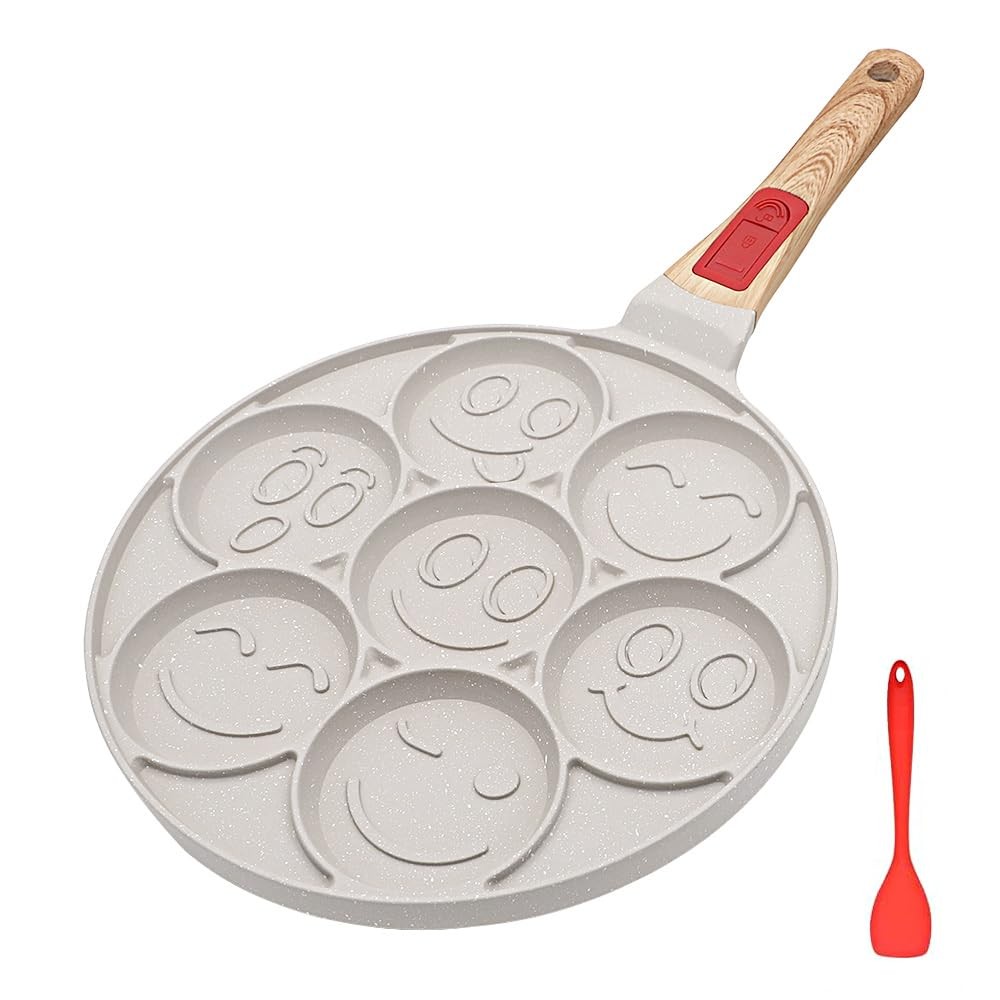1 PC 7 Holes Non Stick Mini Pancake Crepe Pan Detachable Handle Mold White