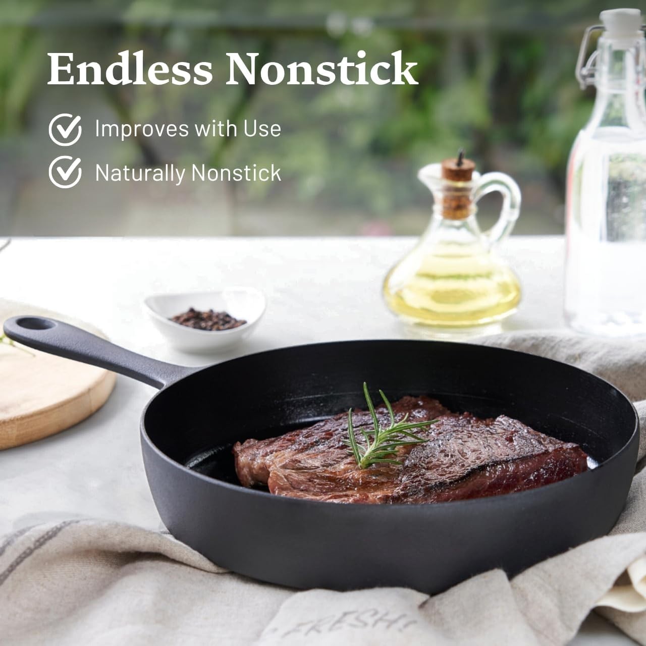12 Inch Smooth Cast Iron Skillet – Naturally Non-Stick, Pre-Seasoned Frying P…
