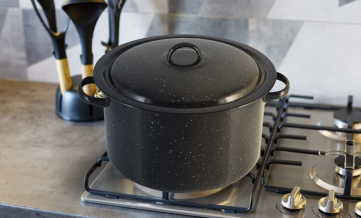 Eternal 4-quart Granite Stock Pot With Lid – Black white speckles