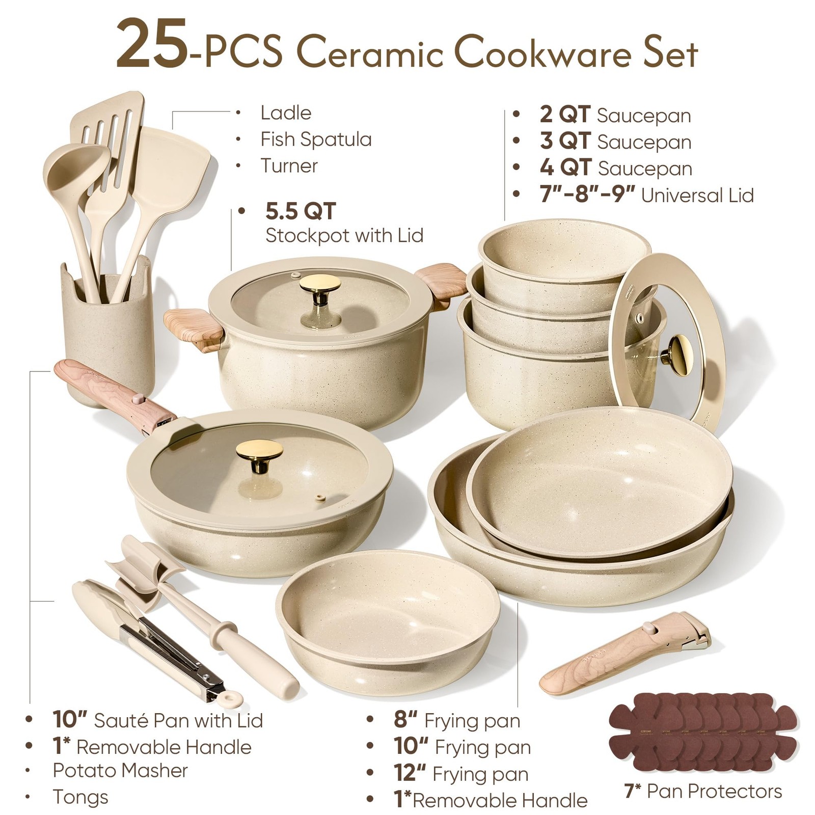25PCS Ceramic Cookware Set Pots and Pans set Non Stick RV Kitchen Cooking Set