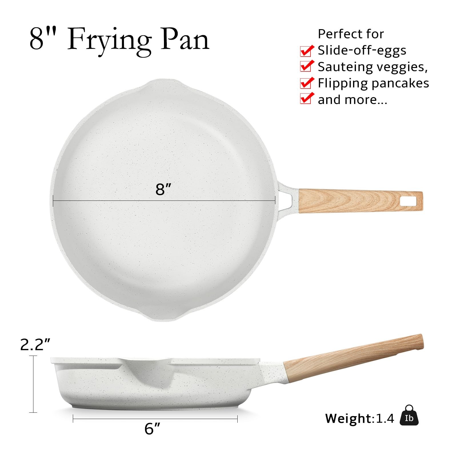 Nonstick Ceramic Frying Pan 8 Inch PTFE PFOA Free White