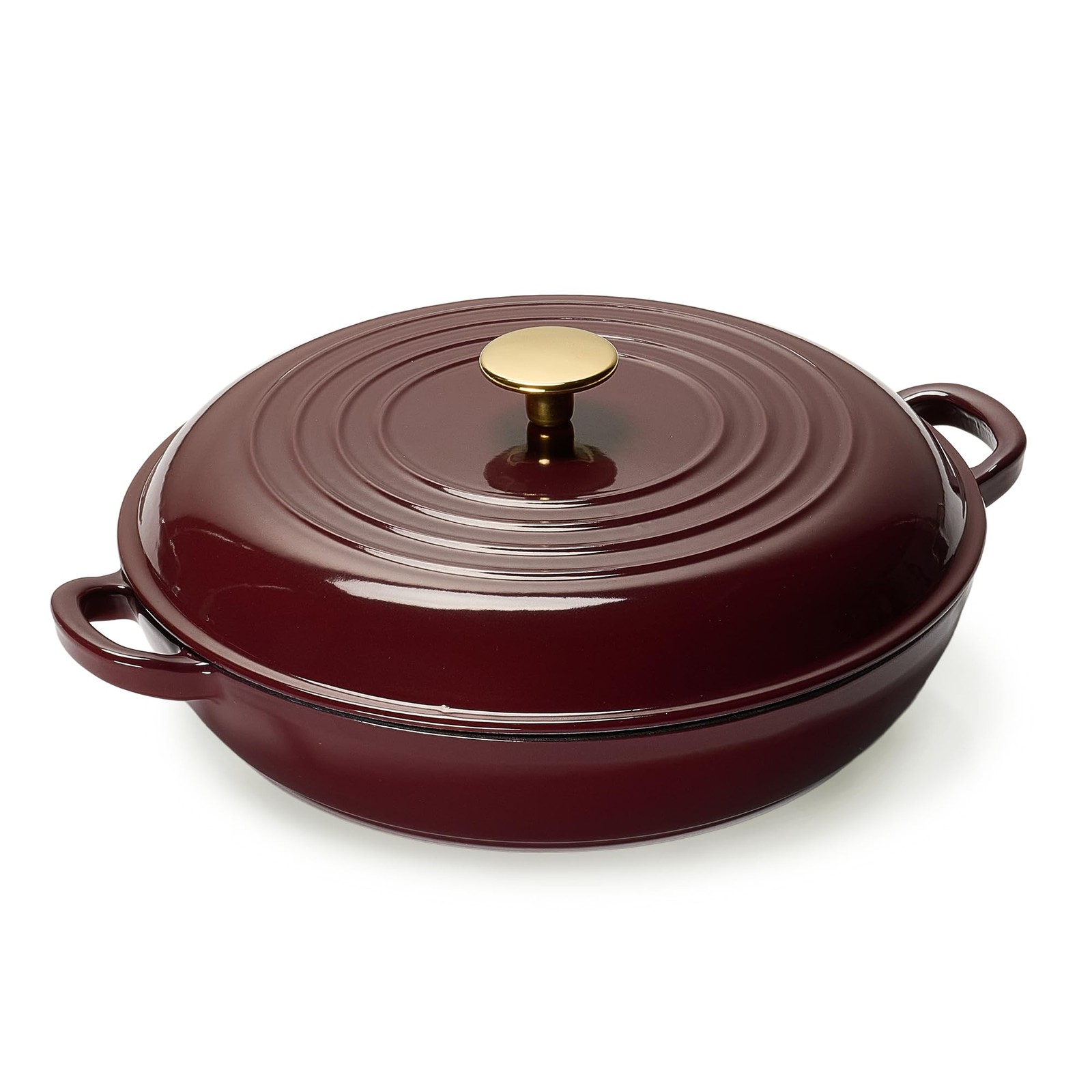 3.4QT Enameled Cast Iron Braiser Pan, Shallow Dutch Oven Casserole Skillets, Non