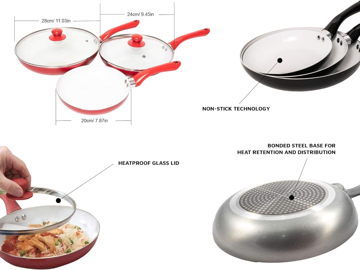 Nonstick Frying Pans Set 3 Piece (Black) Frying Pan with Lid Non Stick Pan/Skill
