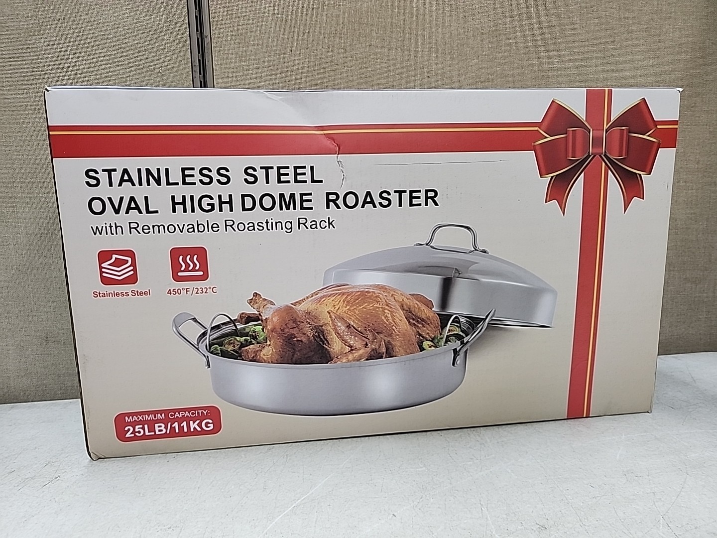NEW Large Roasting Pan with Rack and Lid Stainless Steel Nonstick 21 in