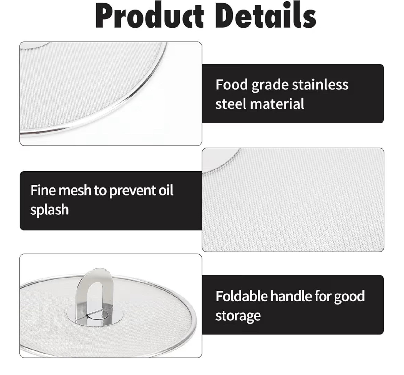 4PCS Splatter Screen for Frying Pan, Stainless Steel Grease Splatter Guard