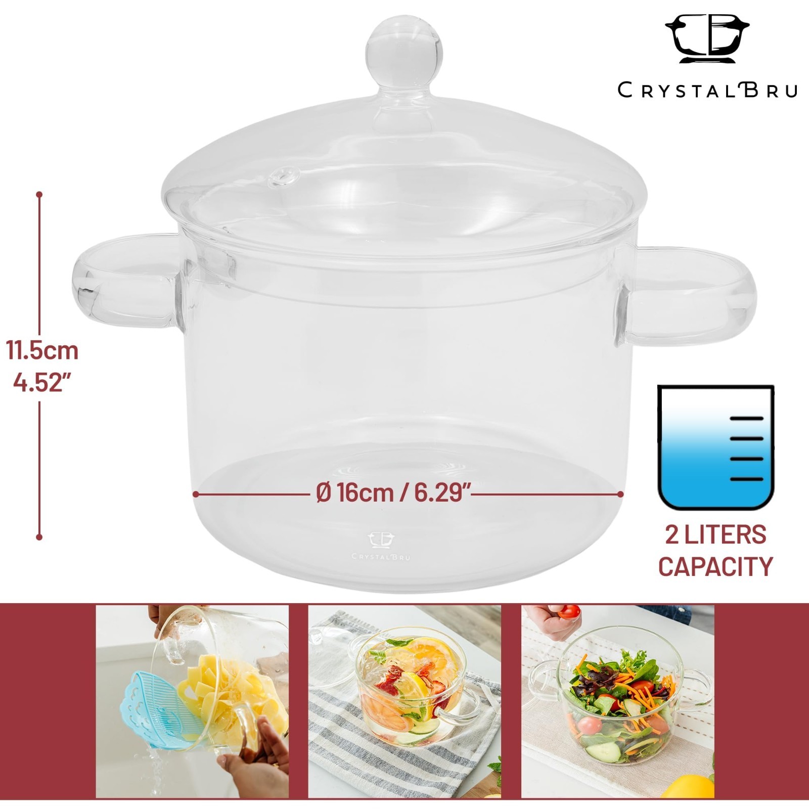 2L Clear Glass Simmer Pot with Lid & Strainer | Heat-Resistant Borosilicate…