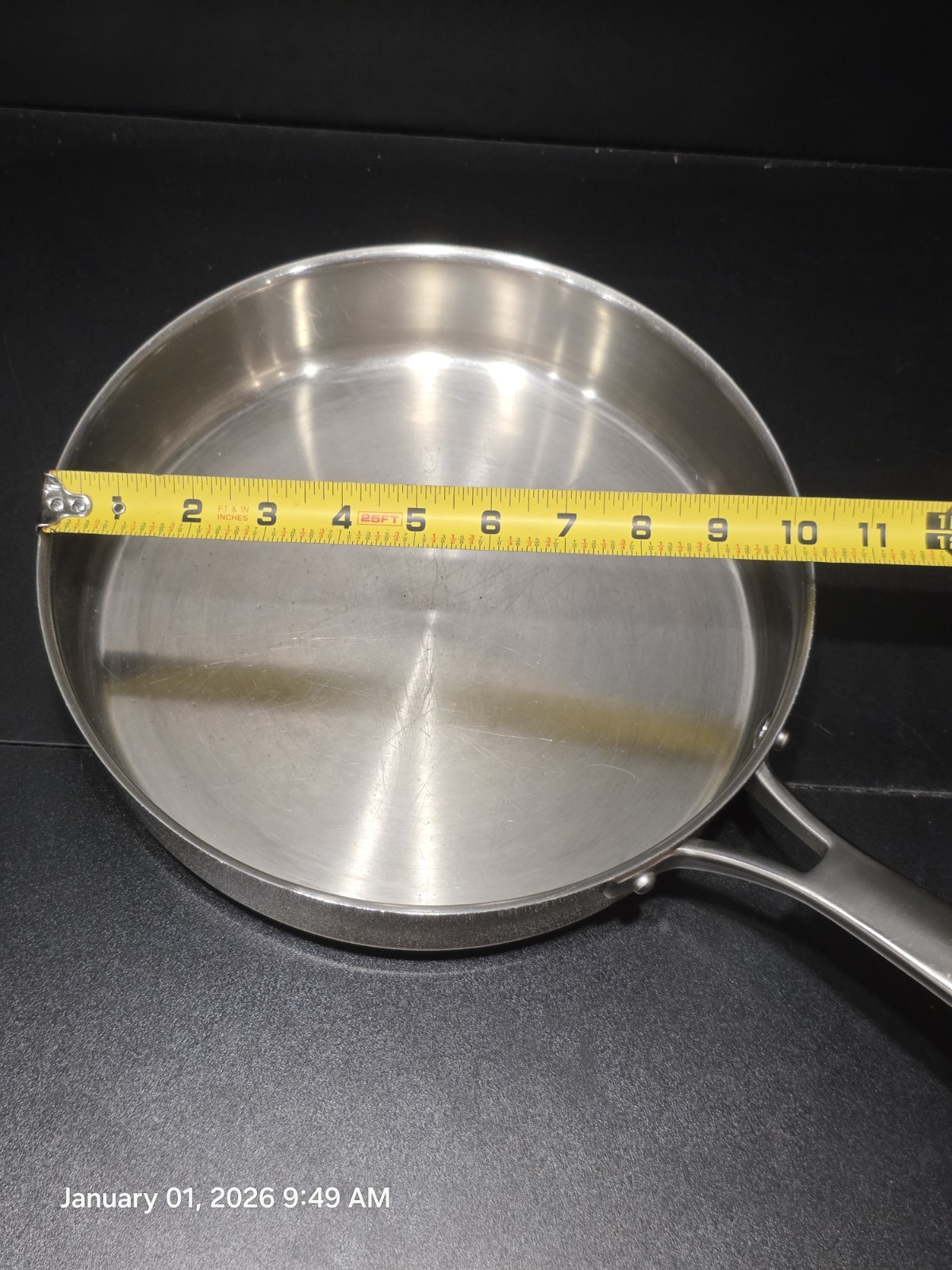 Calphalon Stainless Cookware Lot 12″ w Lid, 10″, 8″ Skillets, 3 Qt Saucepan