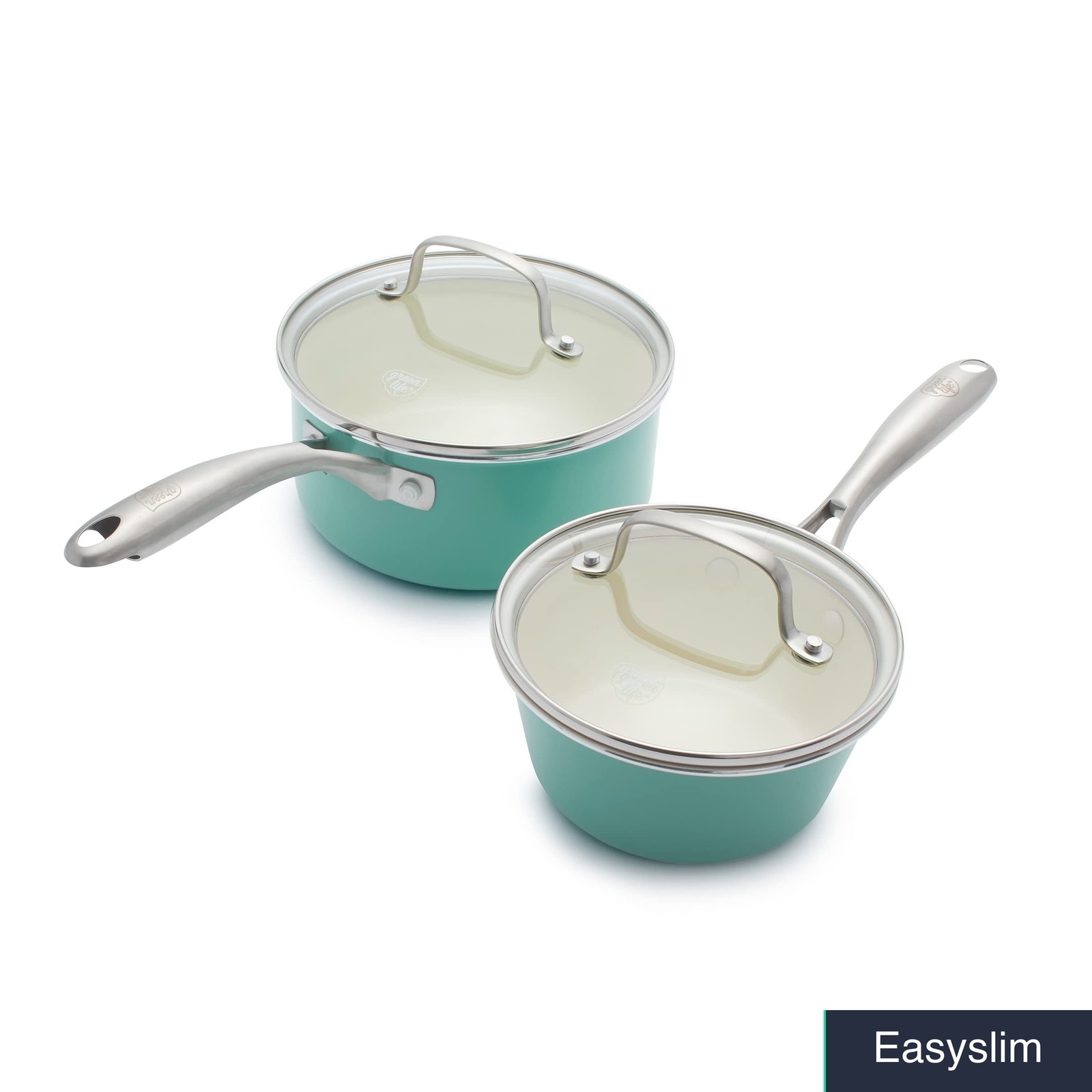 Ceramic Nonstick Saucepan Pot Set, 1QT and 2QT, Turquoise, Induction