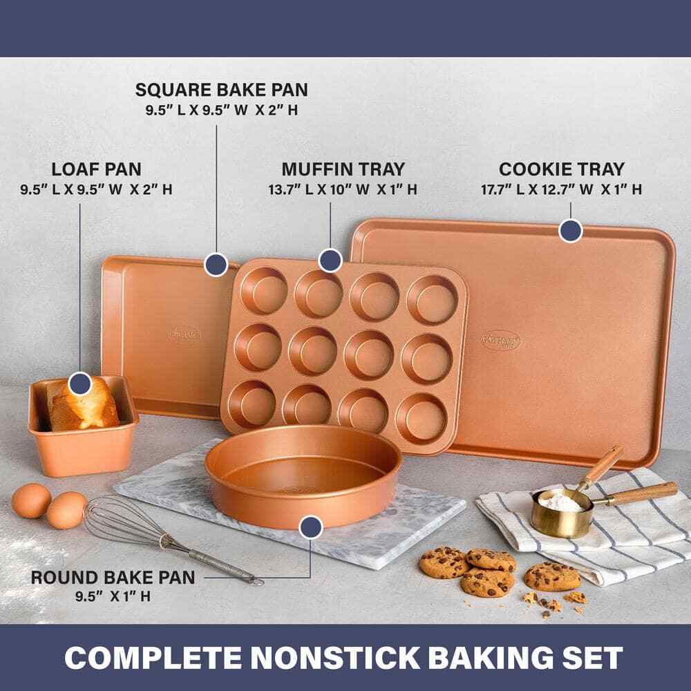 Gotham Steel Bakeware Set Baking Cookie Sheet Cake Pan Copper Non Stick 5 Piece