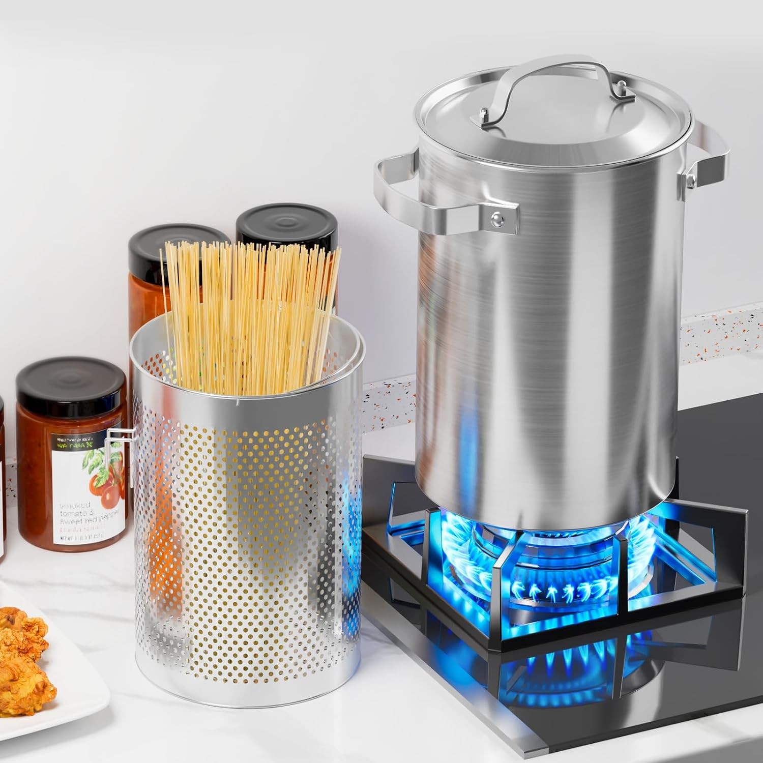 Asparagus Pot, Stainless Steel Asparagus Steamer 4.3L/1.14Gal 3-Ply Base