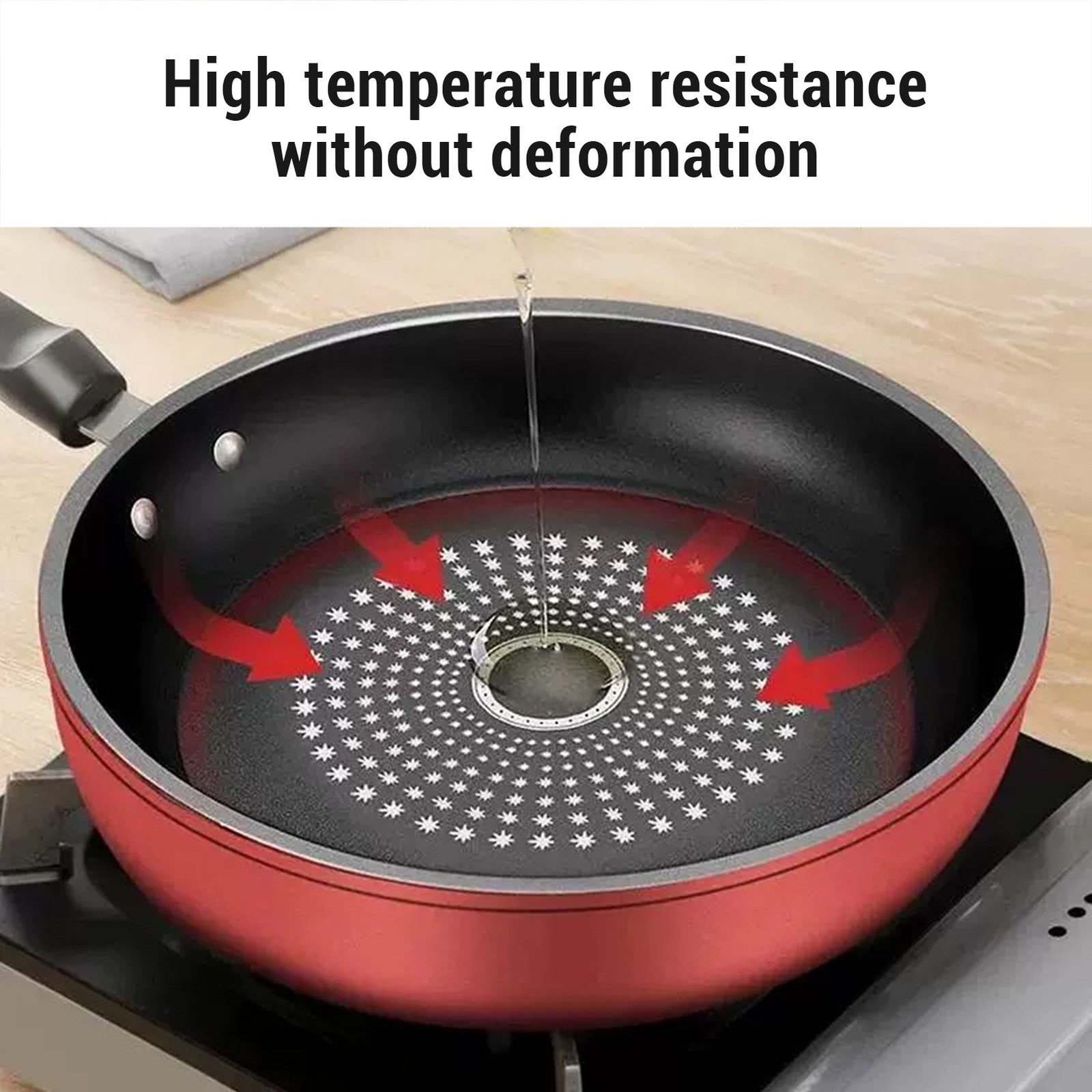 Red Cast Iron Grante Nonstick Frying Pan with Induction Base For Kitchen