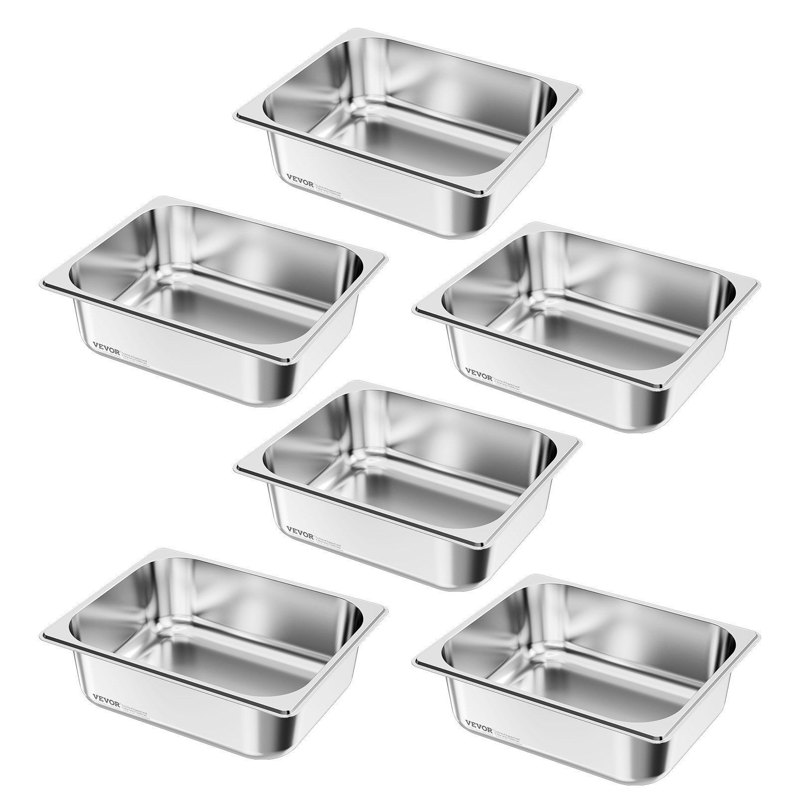 1/2 Size 4 Inch Deep Stainless Pan 6 Pcs Set Commercial Use