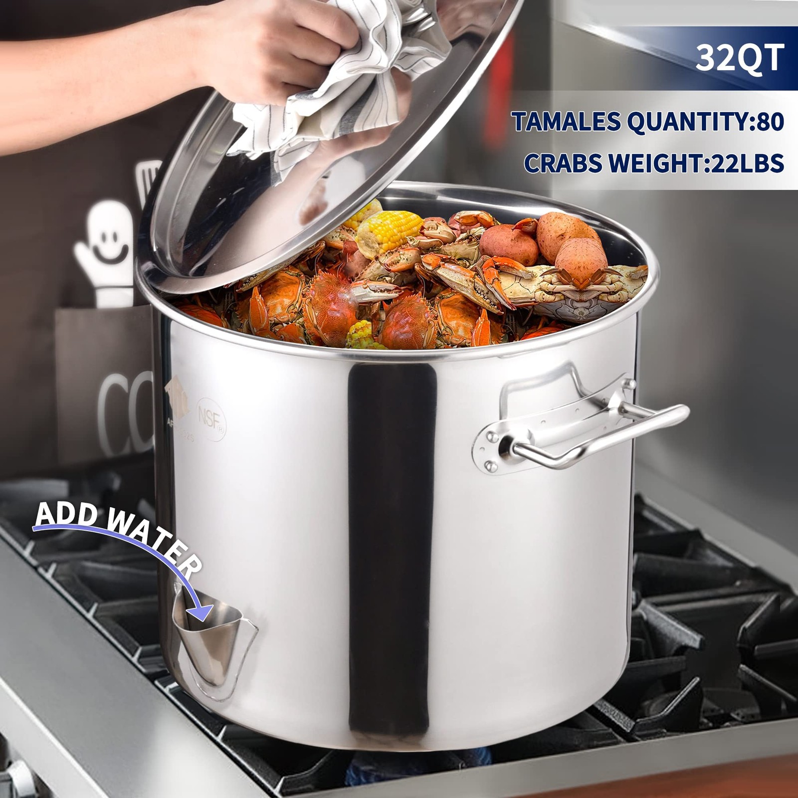ARC 32QT Stainless Steel Tamale Steamer Pot w/Easy-fill Water Spout, Seafood …