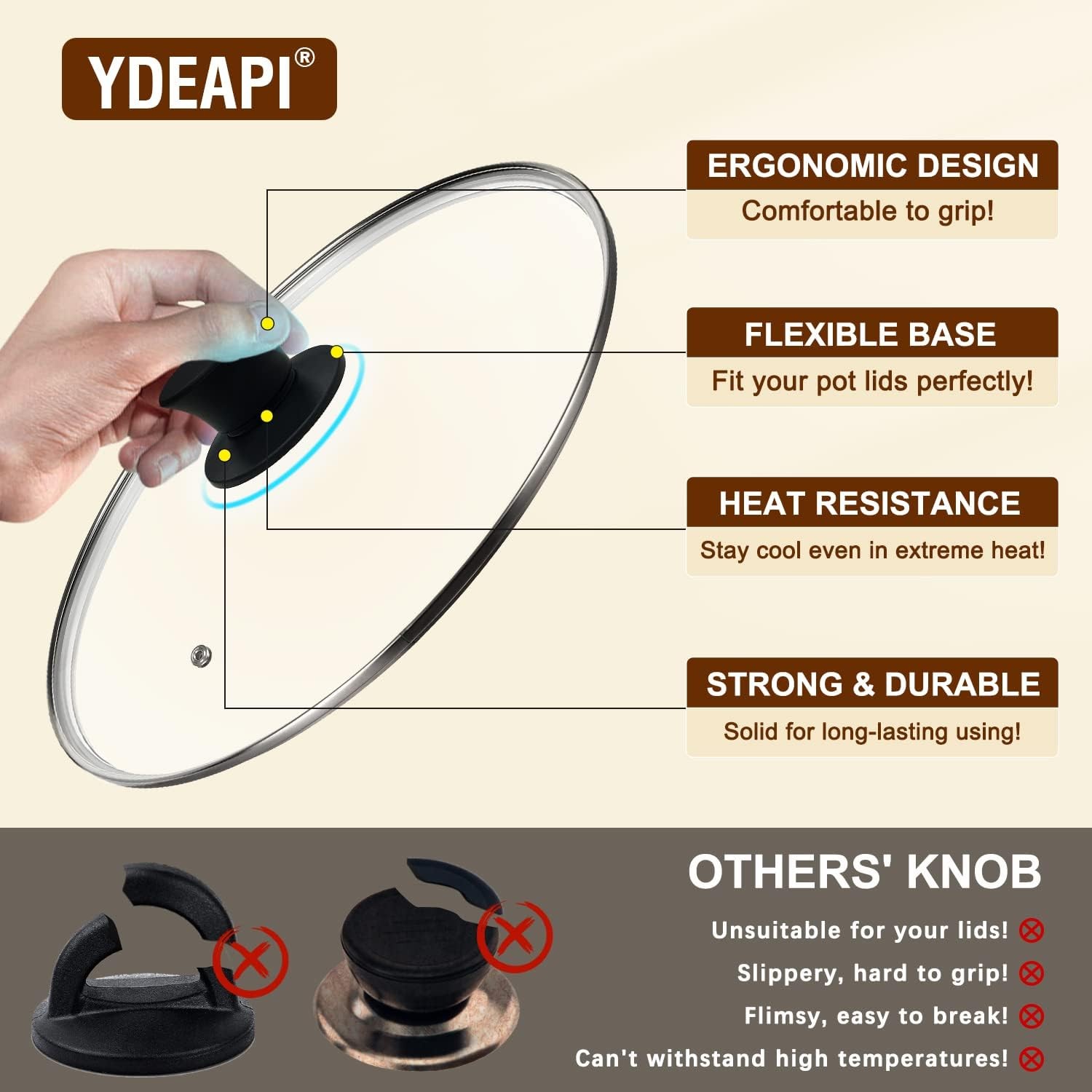 Universal Pot Lid Replacement Knobs, Silicone Pan Lid Holding Handles, Heat